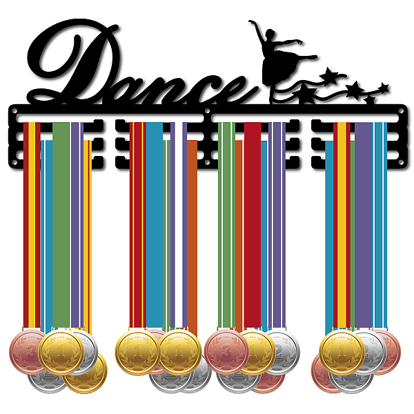 

PandaHall Fashion Iron Medal Hanger Holder Display Wall Rack, 3 Lines, with Screws, Dancer Pattern, 150x400mm Iron Human Black