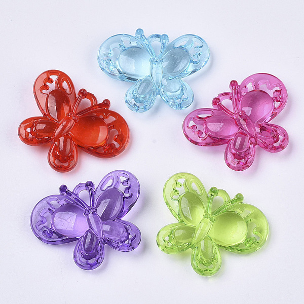 PandaHall Transparent Acrylic Pendants, Dyed, Butterfly, Mixed Color, 25x32x8.5mm, Hole: 5x3mm, about 210pcs/500g Acrylic Butterfly...