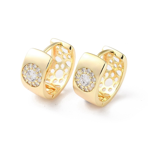 

PandaHall Brass Micro Pave Cubic Zirconia Hoop Earrings, Flat Round, Real 18K Gold Plated, 13x6.5mm Cubic Zirconia Clear