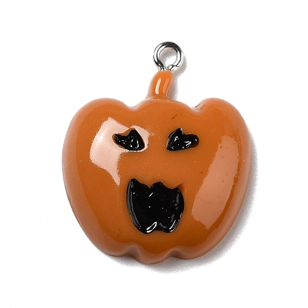 

PandaHall Halloween Opaque Resin Pendants, with Platinum Tone Iron Loops, Pumpkin with Evil Face, Chocolate, 27x23x7mm, Hole: 2mm Iron+Resin..., Brown