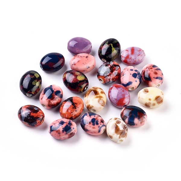 

PandaHall Handmade Porcelain Beads, Fancy Antique Glazed Porcelain, Oval, Mixed Color, 15.5~16x13~14x9~9.5mm, Hole: 2mm Porcelain Oval..., Multicolor