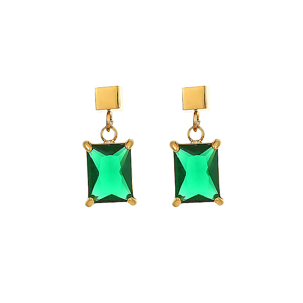 

PandaHall Fashionable stainless steel earrings with rectangular zirconia studs and diamond inlays.