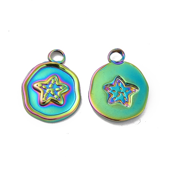 

PandaHall Ion Plating(IP) 304 Stainless Steel Pendants, Flat Round with Starfish Charm, Rainbow Color, 16.2x13x2mm, Hole: 2mm 304 Stainless...