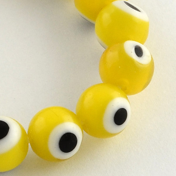 

PandaHall Round Handmade Evil Eye Lampwork Beads Strands, Gold, 8mm, Hole: 1mm, about 48pcs/strand, 13.7 inch Lampwork Evil Eye Gold