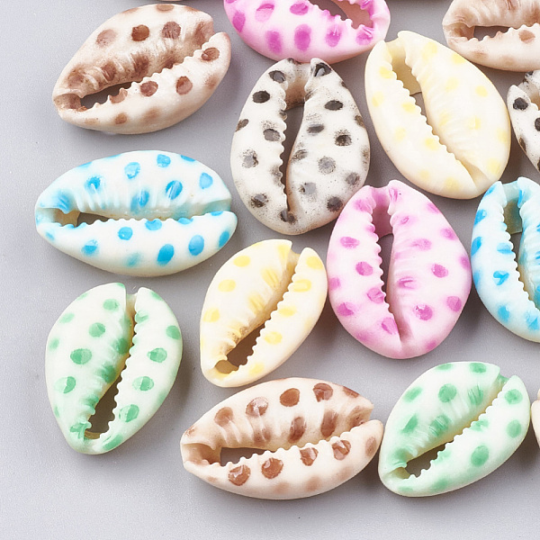 

PandaHall Printed Cowrie Shell Beads, No Hole/Undrilled, Mixed Color, 20~26x13~18x5~7mm Cowrie Shell Shell Shape Multicolor