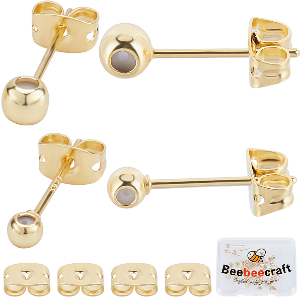 

PandaHall Beebeecraft 20Pcs 2 Style Brass Stud Earring Findings, Round Bead with Silicone Insert Post with Sterling Silver Pins, 20Pcs Rack...