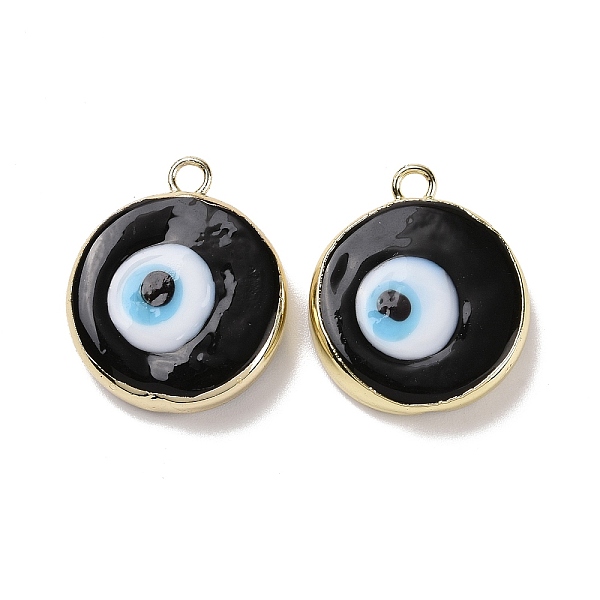 

PandaHall Handmade Lampwork Pendants, with Golden Plated Brass Findings, Cadmium Free & Lead Free, Flat Round with Evil Eye, Black...