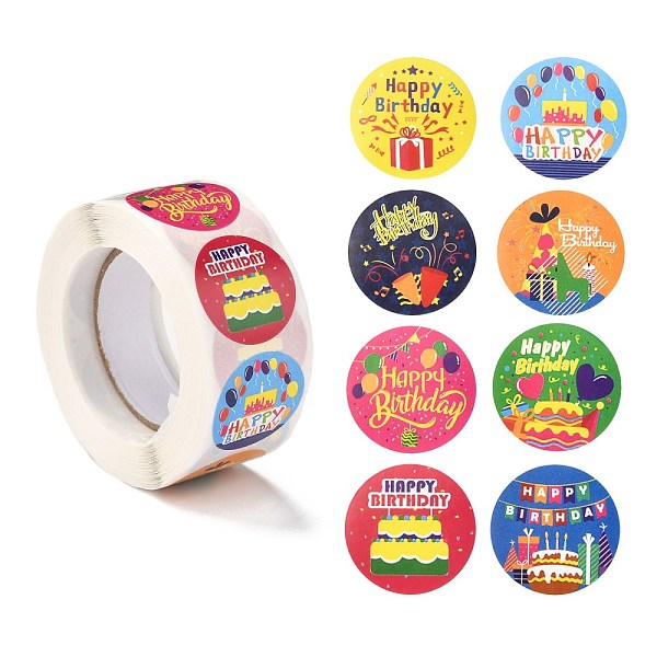 

PandaHall Birthday Themed Pattern Self-Adhesive Stickers, Roll Sticker, for Party Decorative Presents, Colorful, 2.5cm, about 500pcs/roll...