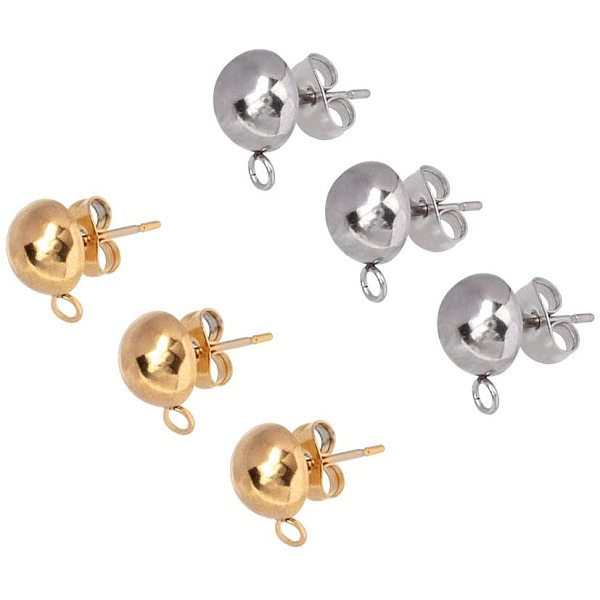 

PandaHall UNICRAFTALE 40pcs(20pairs) Stainless Steel Stud Earring Findings, Half Round Earrings with Loop(pin 0.8mm), Golden & Stainless...