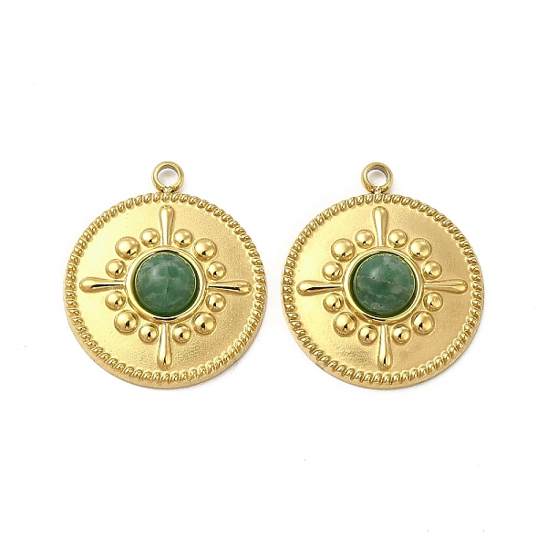 

PandaHall Natural African Jade Pendants, Flat Round Charms, with Vacuum Plating Real 18K Gold Plated 201 Stainless Steel Findings...