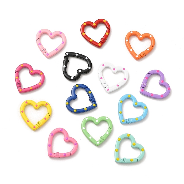 

PandaHall Spray Painted Alloy Spring Gate Rings, Heart Ring with Polka Dot Pattern, Mixed Color, 6 Gauge, 25x25.7x4mm Alloy Multicolor