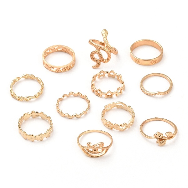 

PandaHall Zinc Alloy Finger Ring Sets, Hollow, Flower & Leaf & Snake & Rose & Star & Wave, Golden, 1~15.5mm, Inner Diameter: 16.7~18.1mm...