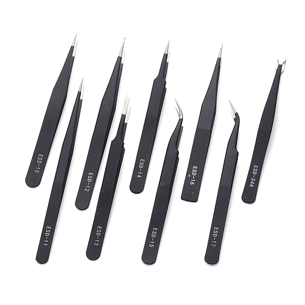 PandaHall Stainless Steel Beading Tweezers Jewelry Tools, with Canvas Tool Bags, Black, 11.9~14.1x0.85~1.2cm, Packaging Size...