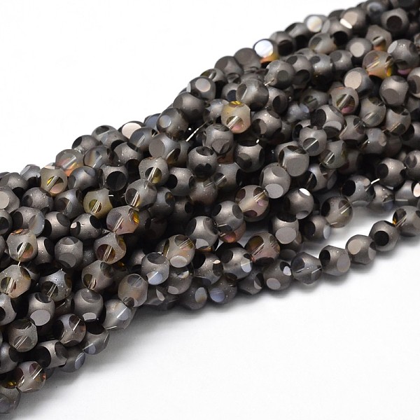 

PandaHall Half Plated Frosted Faceted Round Glass Bead Strands, Black Plated, 6x6.5x6.5mm, Hole: 1mm, about 100pcs/strand, 23.6 inch Glass...