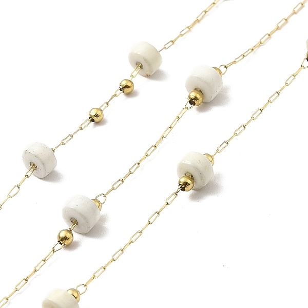 

PandaHall Ion Plating(IP) 316 Surgical Stainless Steel Paperclip Chains, with Natural Howlite Column Beads, Soldered, Real 18K Gold Plated...