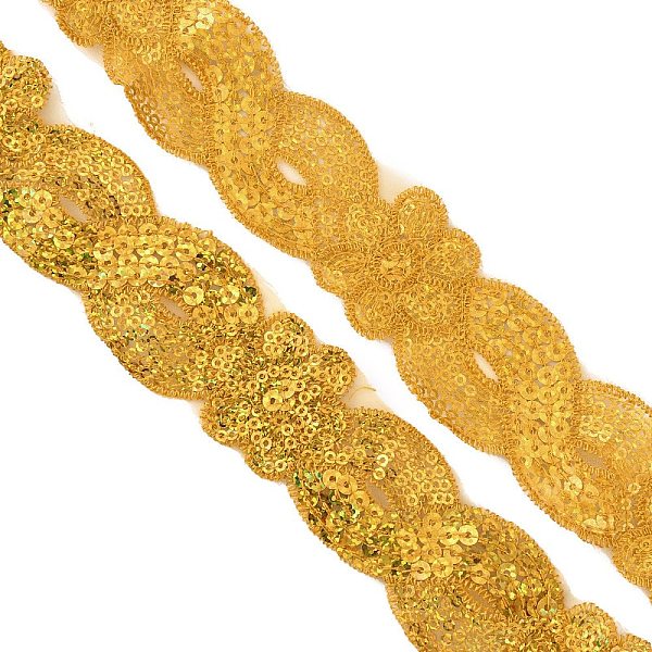 

PandaHall 8-Shaped Polyester Ribbons, with Sequins, Gold, 1-5/8 inch(40mm), about 14.76 Yards(13.5m)/Bundle Polyester None Orange