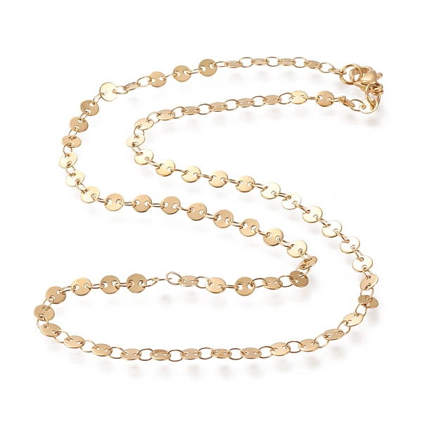 

PandaHall 304 Stainless Steel Link Chain Necklaces, with Lobster Claw Clasps, Flat Round, Golden, 16.53 inch~16.73 inch(42~42.5cm), Flat...
