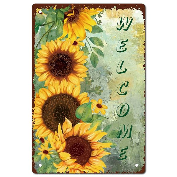 PandaHall CREATCABIN Sunflower Tin Sign Vintage Metal Signs Iron Painting Retro Metal Tin Sign Plaque Poster Garden Wall Art Plaque for...