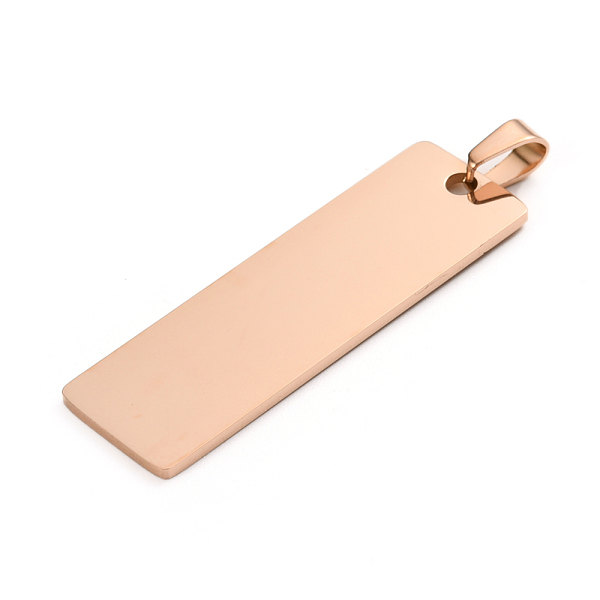 

PandaHall Ion Plating(IP) 304 Stainless Steel Pendants, Laser Cut, Stamping Blank Tag, Rectangle, Rose Gold, 48x15x1.4mm, Hole: 6mm 304...