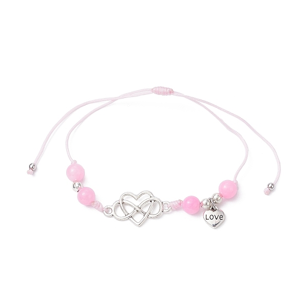 

PandaHall Natural Dyed White Jade Braided Bead Bracelets, Adjustable Heart Alloy Link Bracelets for Women, Pink, Inner Diameter: 3/4~3-3/8...
