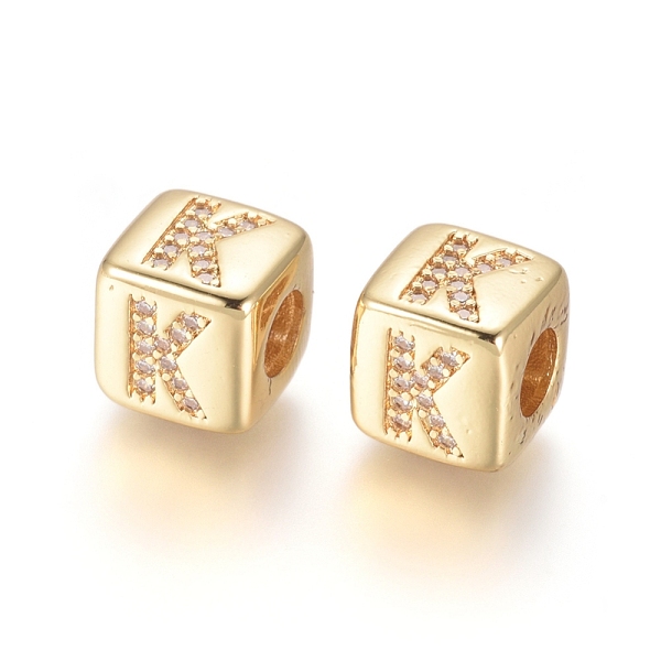 

PandaHall Brass Micro Pave Cubic Zirconia European Beads, Horizontal Hole, Large Hole Beads, Long-Lasting Plated, Cube with Letter, Golden..., Clear