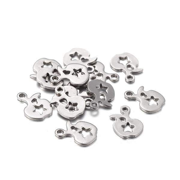 

PandaHall 201 Stainless Steel Charms, Laser Cut, Apple with Hollow Star, Stainless Steel Color, 10.5x7.7x0.8mm, Hole: 1.2mm 201 Stainless...