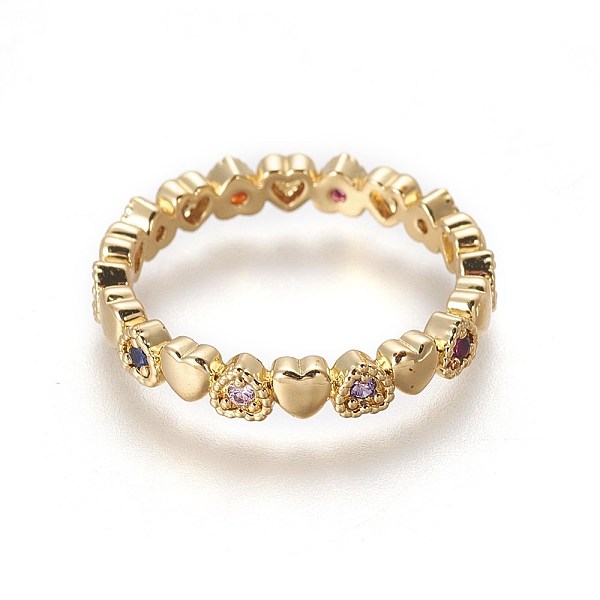 

PandaHall Cubic Zirconia Rings, with Brass Findings, Heart, Real 18K Gold Plated, US Size 7 1/4(17.5mm) Brass+Cubic Zirconia