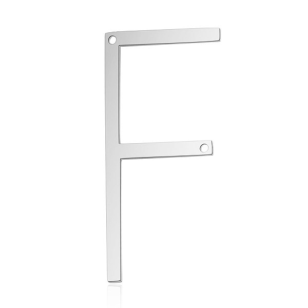 

PandaHall 201 Stainless Steel Links connectors, Letter, Stainless Steel Color, Letter.F, 37x17.5x1mm, Hole: 1mm 201 Stainless Steel Letter F