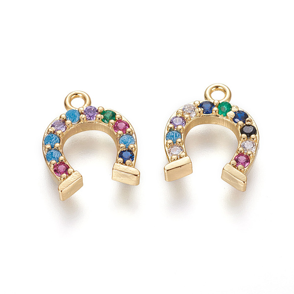 

PandaHall Brass Micro Pave Cubic Zirconia Charms, Horse Shoe, Golden, Colorful, 12.5x10x2mm, Hole: 1.2mm Brass+Cubic Zirconia Others