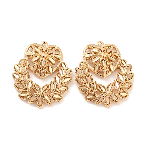 

PandaHall Rack Plating Brass Hollow Pendants, Wreath with Heart Charm, Light Gold, 24x20x4mm, Hole: 1mm Brass Others
