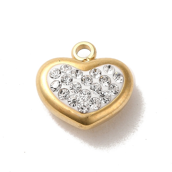 

PandaHall 304 Stainless Steel Charms, with Crystal Rhinestone, Heart Charm, Real 14K Gold Plated, 11x11x5.5mm, Hole: 1.6mm Stainless..., Clear