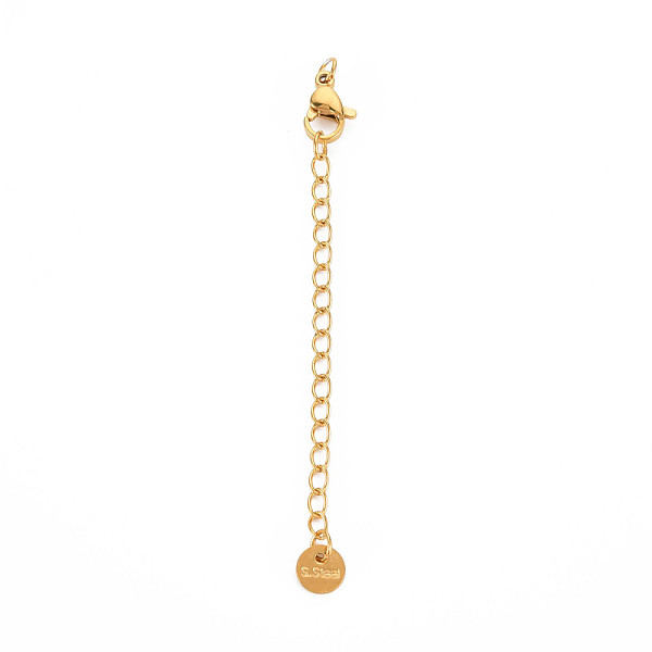 

PandaHall 304 Stainless Steel Chain Extender, Cadmium Free & Nickel Free & Lead Free, with Clasps and Tiny Flat Round Charm, Golden, 70mm...