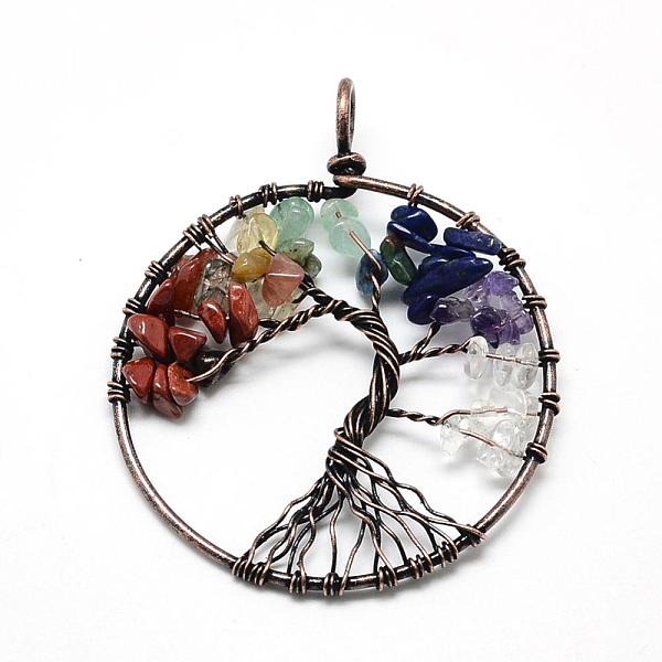 

PandaHall Natural/Synthetic Mixed Stone Chip Big Pendants, with Brass Wires, Tree, Red Copper, 62~65x48~53x5~10mm, Hole: 4mm Mixed Stone...