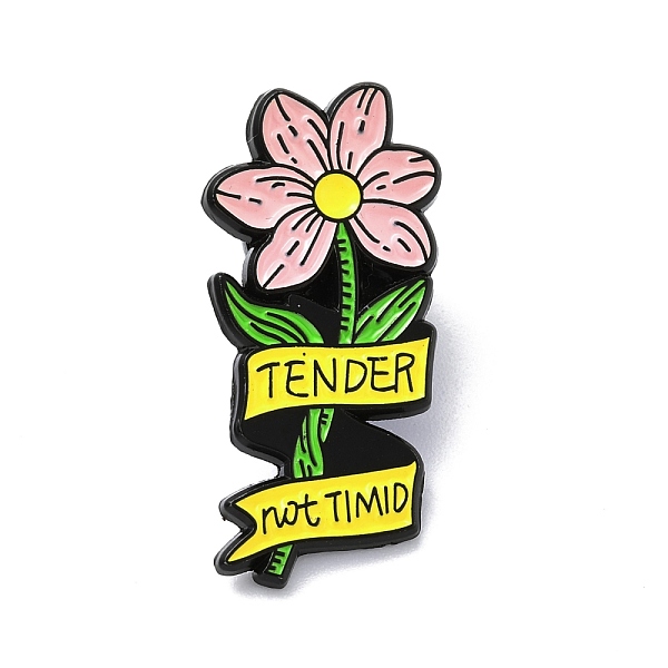 PandaHall Word Tender Not Timid Enamel Pins, Flower Alloy Badges for Backpack Clothes, Electrophoresis Black, Pink, 29x14.5x1.4mm...