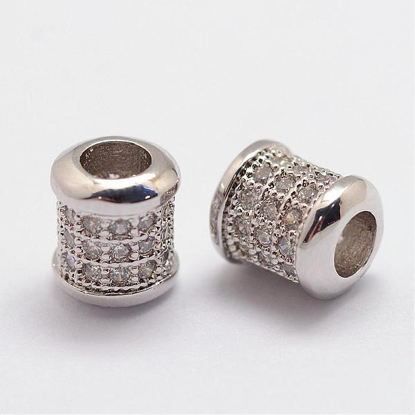 

PandaHall Brass Micro Pave Cubic Zirconia Beads, Column, Lead Free & Nickel Free, Platinum, 7.5x6.5mm, Hole: 3mm Brass+Cubic Zirconia Column