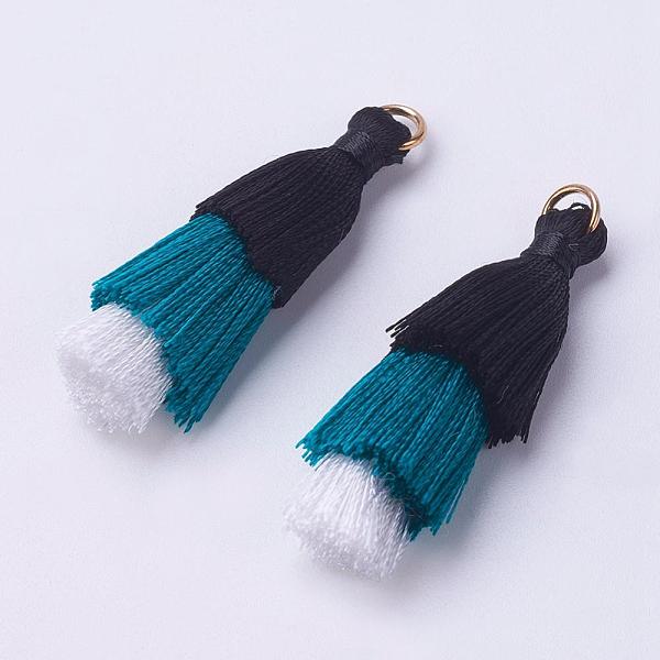 

PandaHall Nylon Tassel Decorations, with Iron Findings, Pendant Decoration, Golden, Colorful, 43x8mm, Hole: 3x4mm Nylon