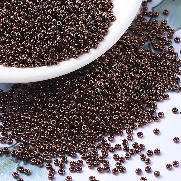 

PandaHall MIYUKI Round Rocailles Beads, Japanese Seed Beads, 11/0, (RR457B) Metallic Bronze, 2x1.3mm, Hole: 0.8mm, about 1100pcs/bottle..., Brown