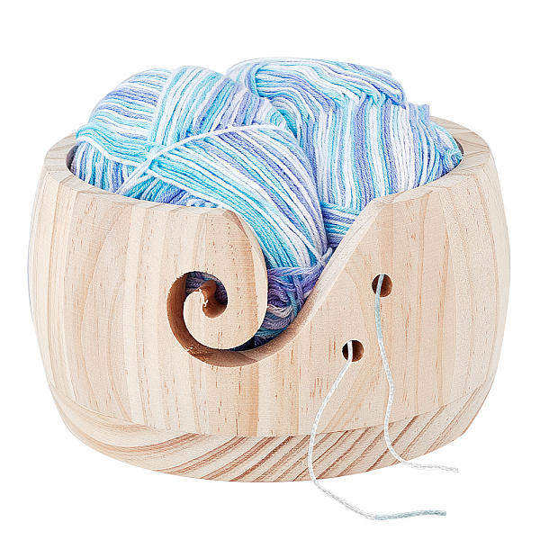 PandaHall Wooden Yarn Ball Bowl, Round Ball Knitting Wool Storage Bowls, for Knitting and Crochet, BurlyWood, 13.5x8.05cm Wood Orange