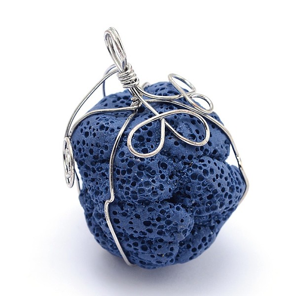 

PandaHall Irregular Synthetic Lava Rock Big Pendants, with Platinum Plated Brass Findings, Dyed, Royal Blue, 48x31x33mm, Hole: 6.5mm Lava...