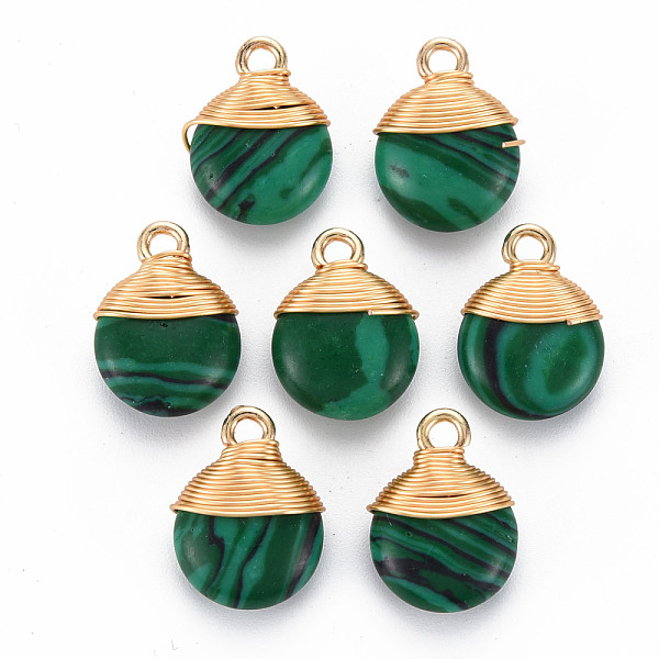 

PandaHall Synthetic Malachite Pendants, with Golden Brass Findings and Iron Loop, Flat Round, 14x10.5x5.5mm, Hole: 1.8mm Malachite Flat...