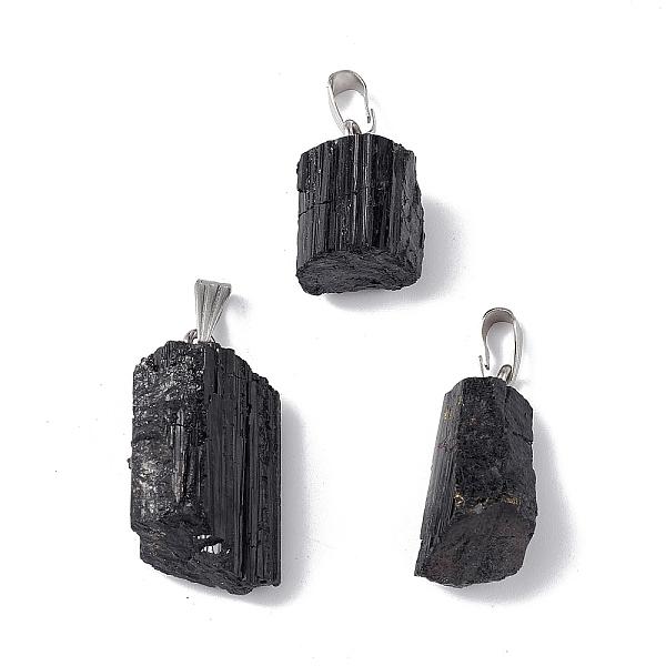

PandaHall Natural Black Tourmaline Pendants, Nuggets Charms with Stainless Steel Color Plated 201 Stainless Steel Snap on Bails...
