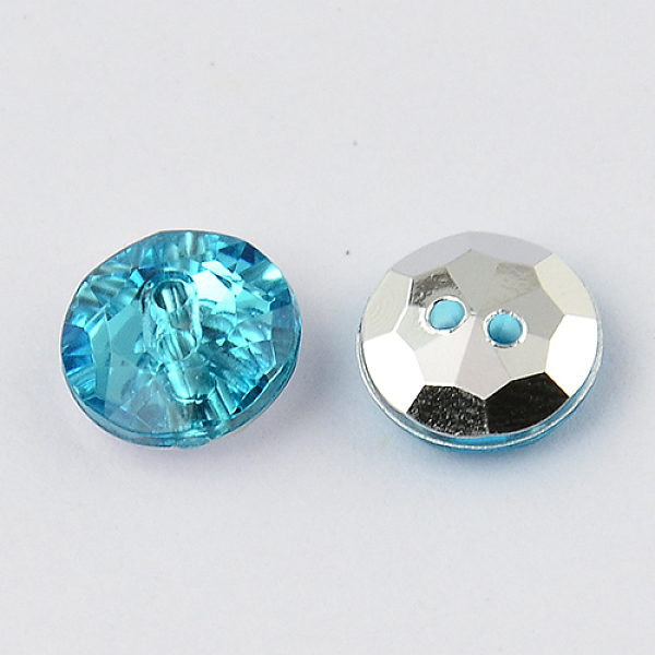 

PandaHall 2-Hole Taiwan Acrylic Rhinestone Flat Round Buttons, Faceted & Silver Plated Pointed Back, Deep Sky Blue, 10x4mm, Hole: 1mm...