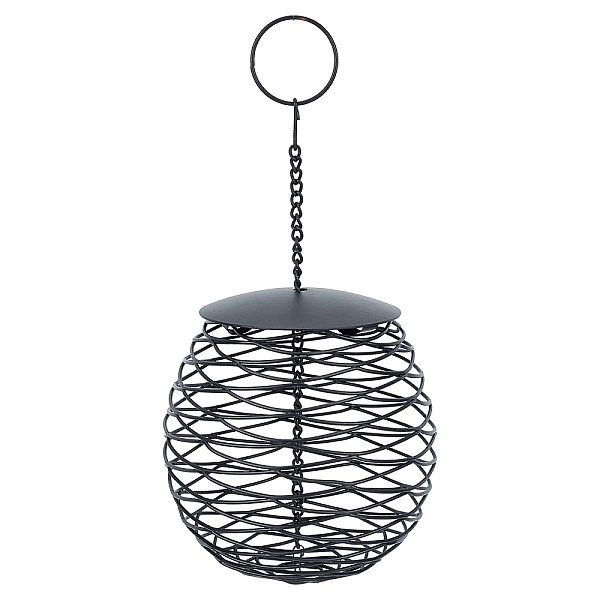 PandaHall Iron Bird Hanging Feeder, Outdoor Bird Feeder, Garden Waterproof Decoration Container, Black, 26x13cm, Inner Diameter: 7.8cm, Ring