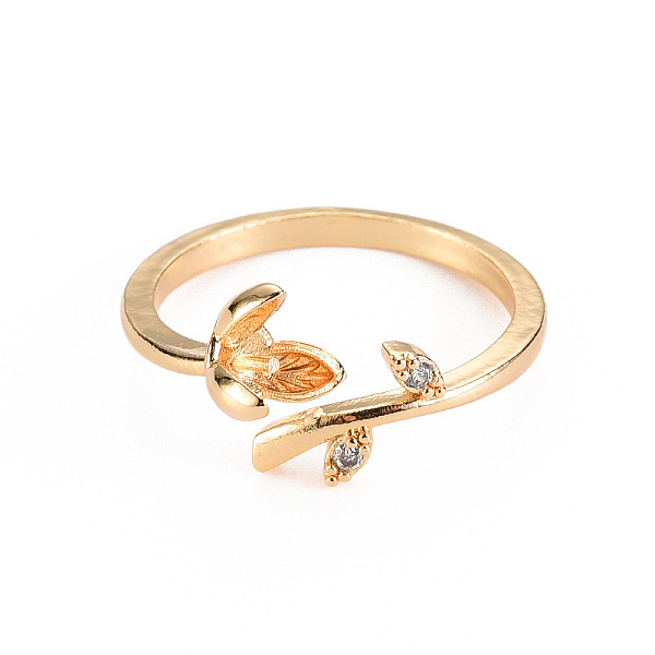 

PandaHall Brass Micro Pave Clear Cubic Zirconia Peg Bails Cuff Finger Ring Settings, for Half Drilled Bead, Nickel Free, Flower, Real 18K...