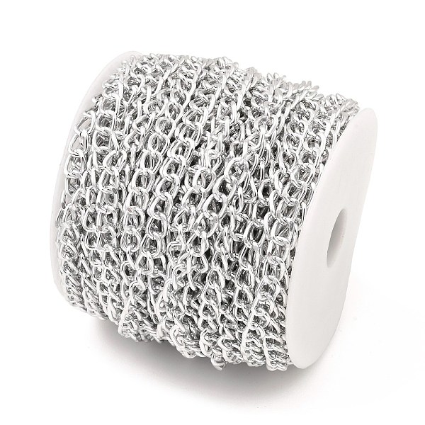 

PandaHall Oxidation Aluminum Cuban Link Chains, Unwelded, with Spool, Silver, 9.5x7x1.5mm, about 98.43 Feet(30m)/Roll Aluminum