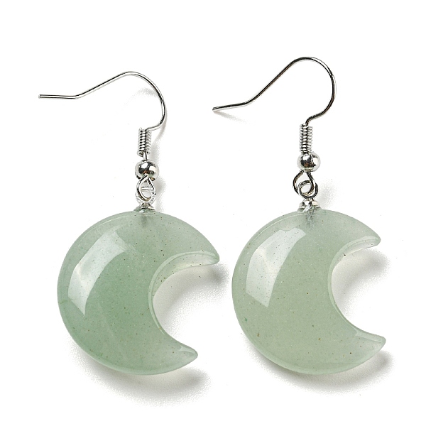 

PandaHall Natural Green Aventurine Crescent Moon Dangle Earrings, Rack Plating Platinum Brass Earrings, Cadmium Free & Lead Free, 42x21mm...
