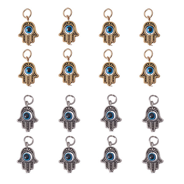 

PandaHall Tibetan Style Alloy Pendants, with Evil Eye Lampwork Round Beads, Hamsa Hand/Hand of Fatima /Hand of Miriam, Mixed Color..., Blue