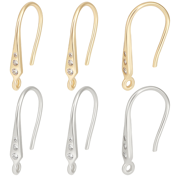 

PandaHall Beebeecraft 16Pcs 2 Colors Brass Micro Pave Clear Cubic Zirconia Earring Hooks, with Horizontal Loops, Mixed Color, 17x2.5mm, Hole...