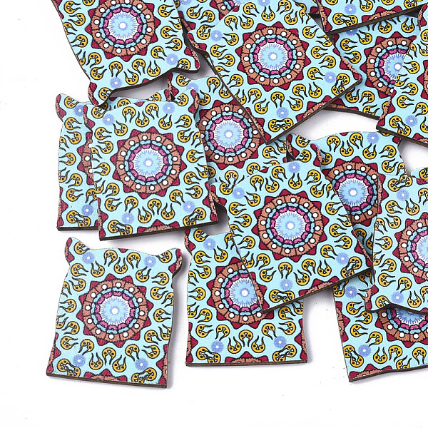 

PandaHall Printed Basswood Cabochons, Colorful, 36.5x30x3mm Wood Others