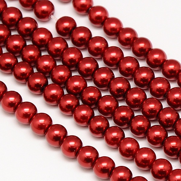 

PandaHall Eco-Friendly Dyed Glass Pearl Round Bead Strands, Cotton Cord Threaded, Red, 6mm, Hole: 0.7~1.1mm, about 72pcs/strand, 15 inch...